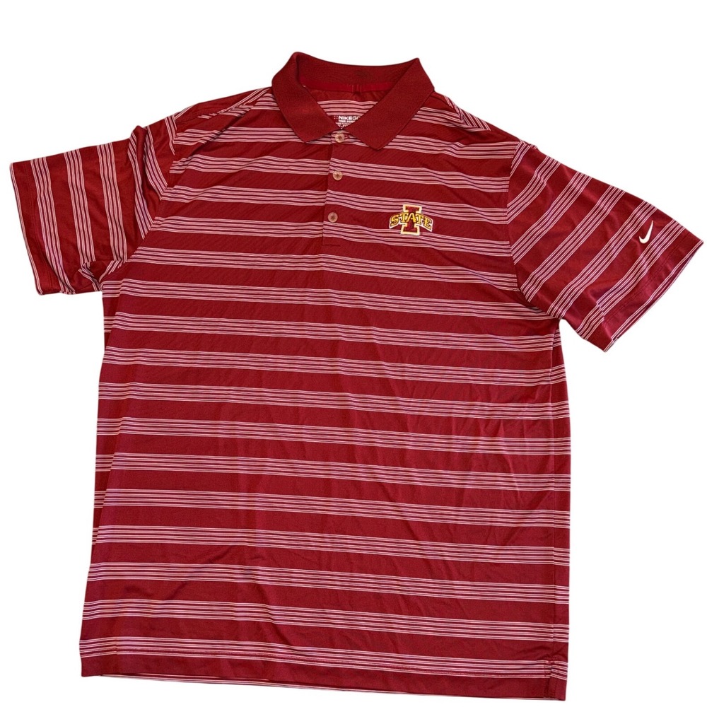 Nike Golf Iowa State Cyclones Red Striped Dri-FIT Polo Shirt Mens XL